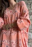 Kasbah Bubble Cotton Bandana Peasant Dress Apricot?
